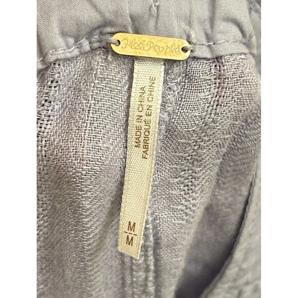 Free People Only Over You 100% Linen Paper-Bag Pants Elastic Waist Lavender Sz M - Picture 8 of 10